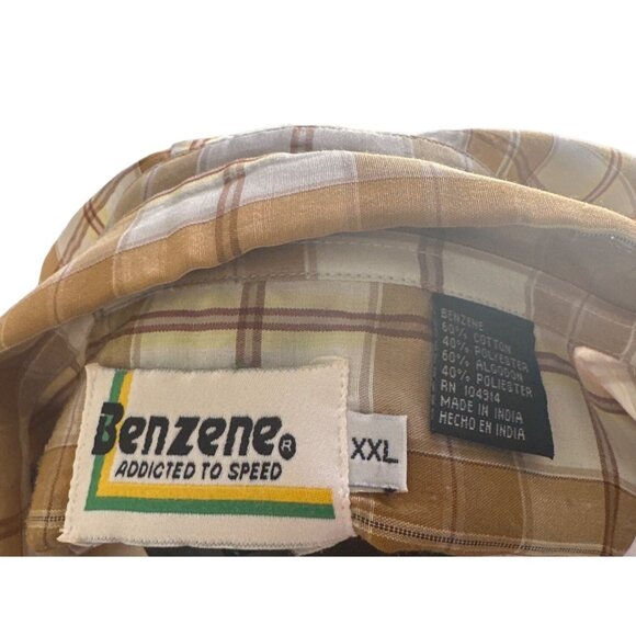 Men's Benzene  Plaid Button-Down Shirt Cotton Yellow & Brown Size XXL Sku 2991 - Picture 6 of 6